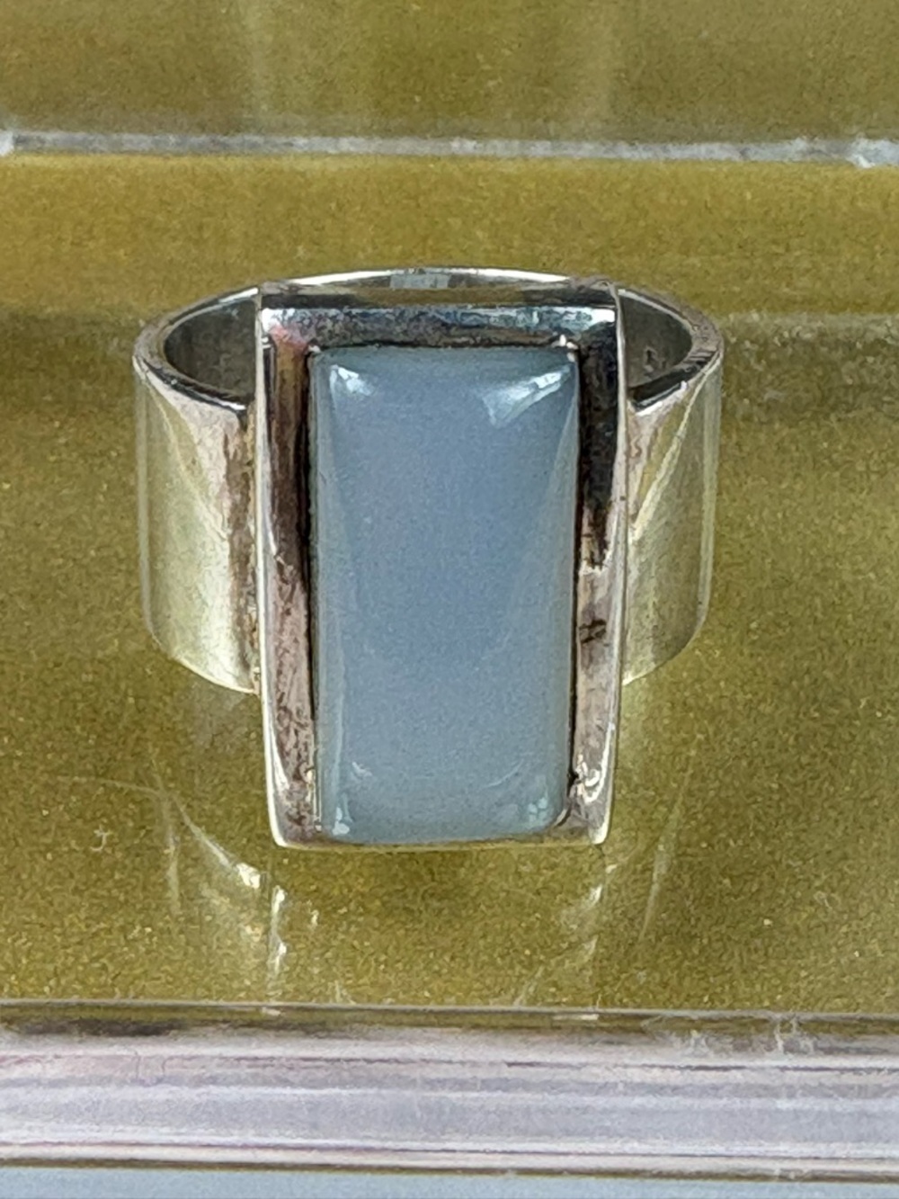 Denim Blue Chalcedony Sterling Silver Statement Ring size 6.5